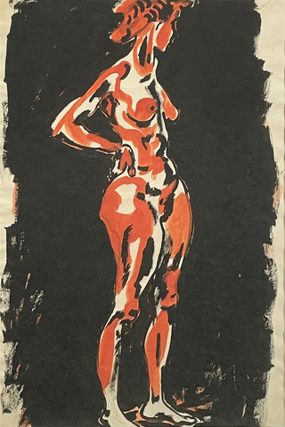 Carl Lohse: Roter Frauenakt, Um 1950