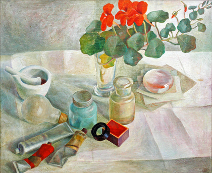 Petra Flemming: Stilleben mit Malutensilien, 1972