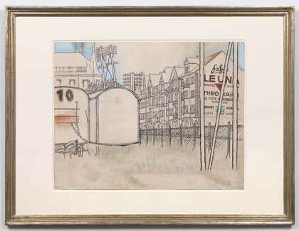 Hermann Sprauer: Abgestellte Möbelwagen (Offenburg), 1930