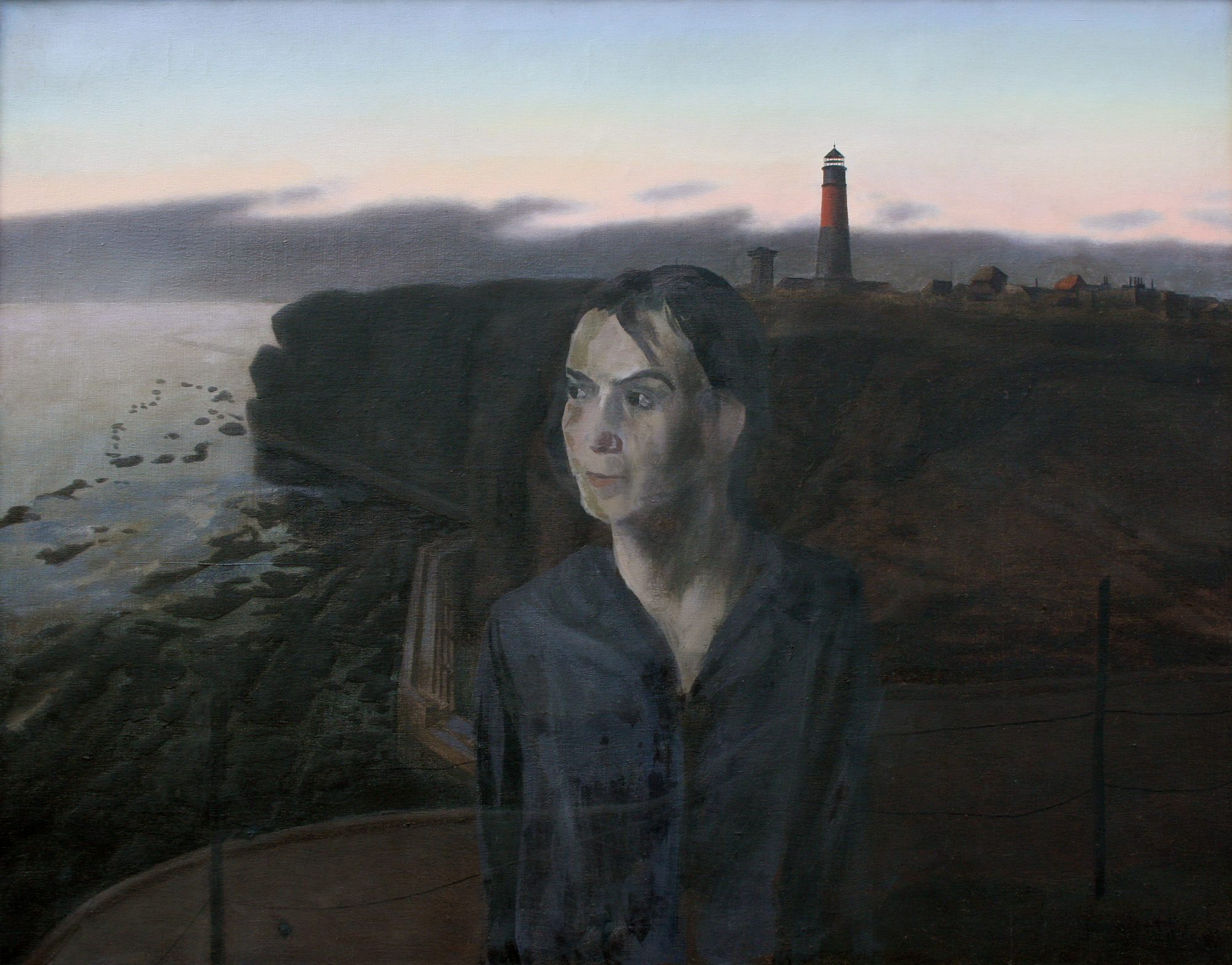Landschaft mit Frau und Leuchtturm