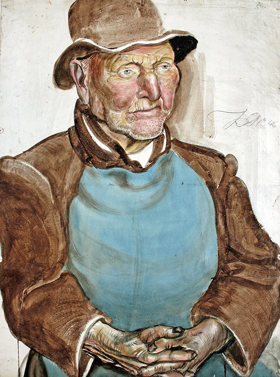 Mann mit Schürze und Hut