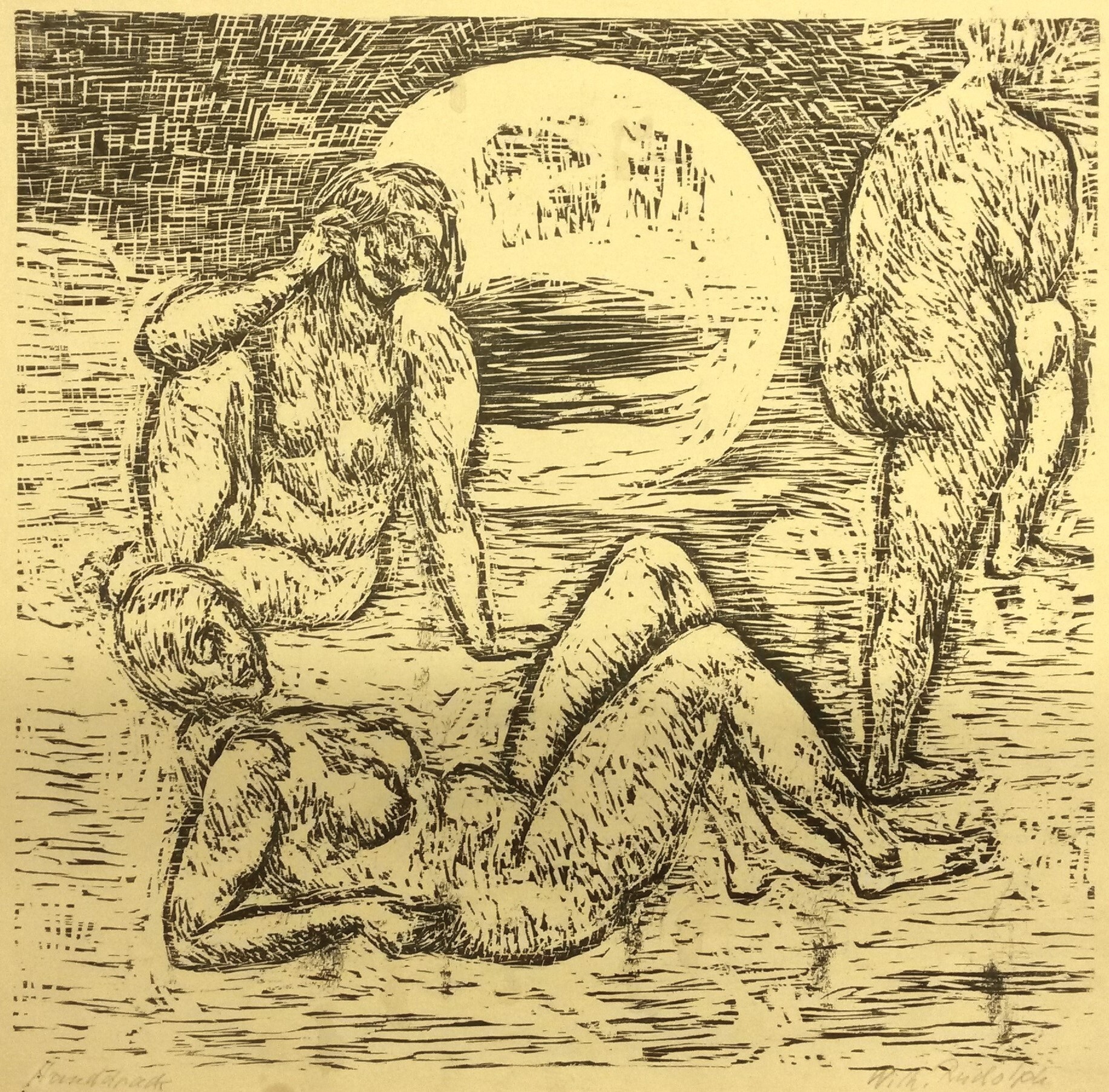 Drei weibliche Akte vor Mond