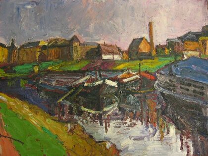 Ernst Hassebrauk: Schiffe im Elbhafen, um 1947