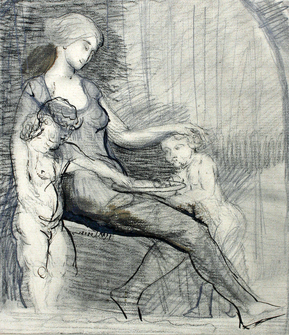 Max Ackermann: Studie: Mutter mit zwei Kindern (Mutterglück), 1904 (wahrscheinlich um 1910)