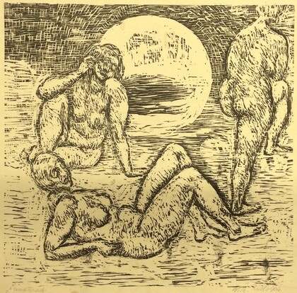 Wilhelm Rudolph: Drei weibliche Akte vor Mond, 