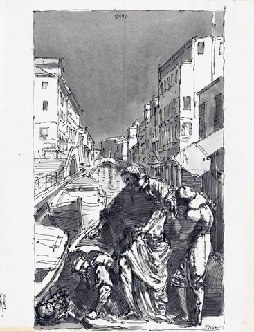 Werner Tübke: Zeichnung zu "in Venedig" A 384, III, 1990